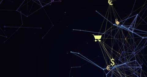 Digital Networking with Currency and Shopping Icons on Tech Background - Download Free Stock Images Pikwizard.com