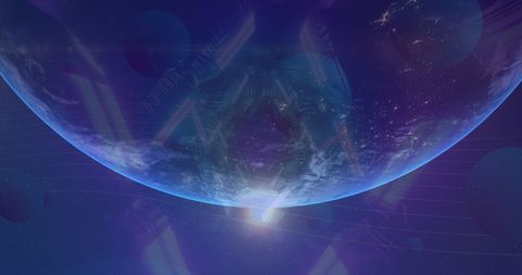 Futuristic Neon Triangles Spinning Above Earth with Space View - Download Free Stock Images Pikwizard.com