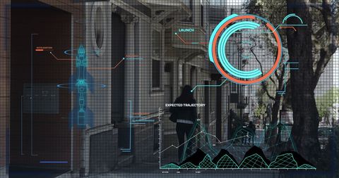 Futuristic Digital Interface Over Modern Urban Scene