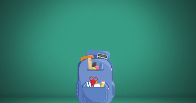 School Backpack Filled with Supplies on Green Background - Download Free Stock Images Pikwizard.com