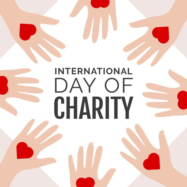 Vector image of cropped hands with red heart shapes and international day of charity text - Download Free Stock Videos Pikwizard.com