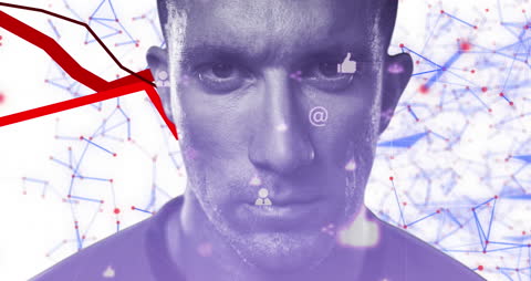 Futuristic Concept of Data Overlaid on Angry Man Portrait
