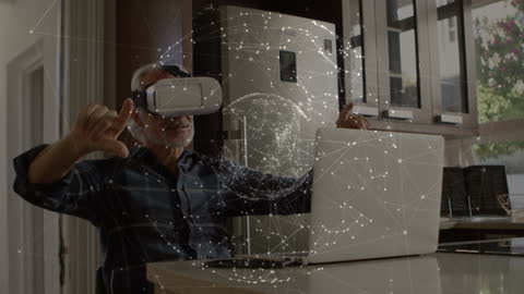 Senior Man Immersed in Futuristic VR Technology