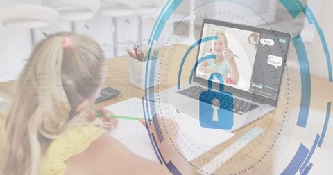 Girl engaged in online learning securely