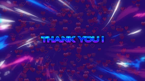 Vibrant Thank You Message with Hearts and Motion Trails
