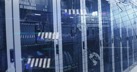 Data Processing over Server Room with Digital Interface Elements