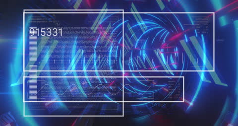 Digital Data Processing Animation with Futuristic Technology Interface