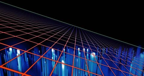 Futuristic red wireframe grid in virtual digital space