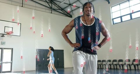 Leading coach blending athletic training and data analytics on indoor basketball court