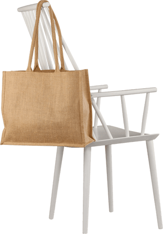 Eco-friendly Shopping Bag Hanging on White Chair with Transparent Background