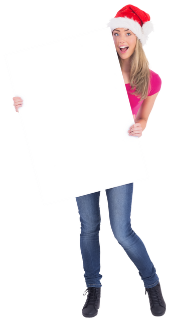 Festive Young Woman Holding Large Blank Poster Isolated On Transparent Background - Download Free Stock Videos Pikwizard.com