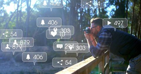 Photographer Capturing Nature Adventure with Social Media Engagement