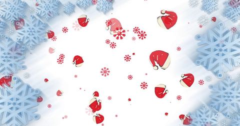 Festive Santa Hats Falling in Winter Wonderland