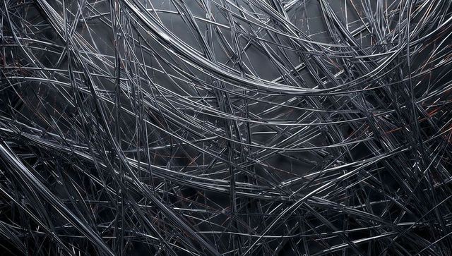 Intricate metallic rod structure with futuristic red highlights