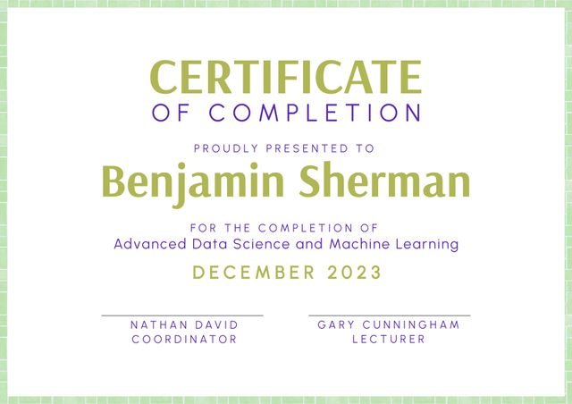Certificate of Completion for Advanced Data Science and Machine Learning - Download Free Stock Videos Pikwizard.com