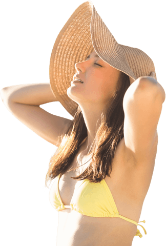 relaxed woman in sunhat and bikini enjoying summer on transparent background - Download Free Stock Videos Pikwizard.com
