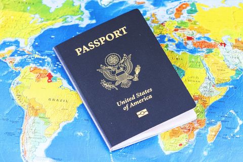 United states passport on world map representing international travel planning and visas