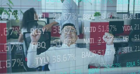 Young Businessman Celebrating Successful Stock Market Sales