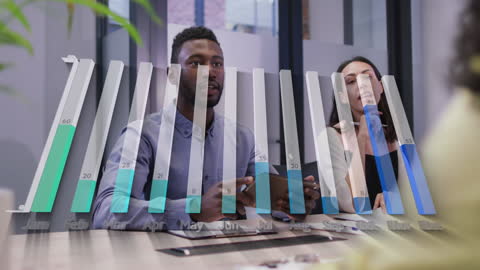 Innovative Team Analyzing Data with Virtual 3D Graph