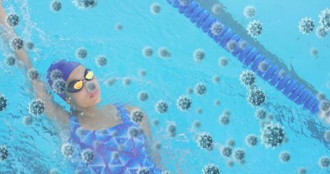 Swimmer in Pool with Virus Particles Highlighting Health Risks - Download Free Stock Images Pikwizard.com