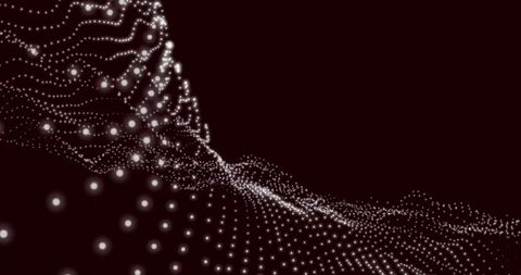 Abstract digital wave moving white particles black background