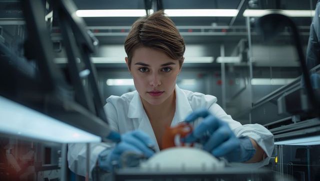 Focused female scientist working with advanced lab equipment