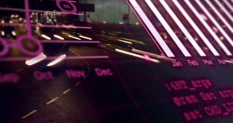 Futuristic digital data overlay on urban night traffic