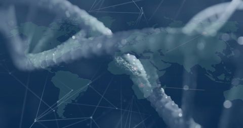 DNA Strands Overlaying World Map with Network Connections - Download Free Stock Images Pikwizard.com
