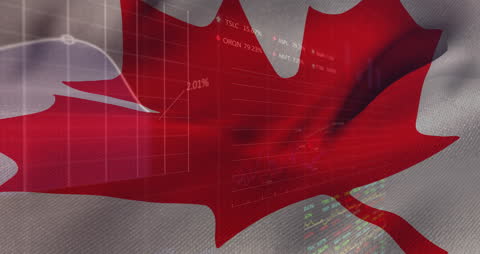 Canadian Flag with Stock Market Data Overlay for Global Financial Theme