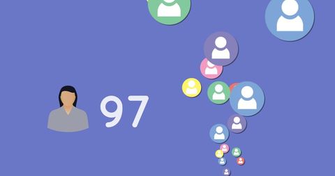 Social media user count increasing with icons moving upwards