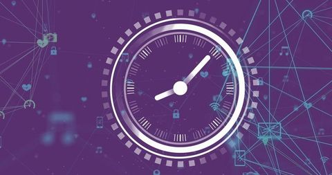 Digital Clock Concept with Network Connections on Purple Background - Download Free Stock Images Pikwizard.com