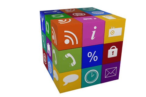 3d cube of communication icons on transparent background - Download Free Stock Videos Pikwizard.com