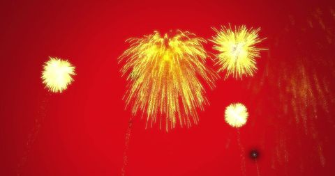 Digital Firework Burst Over Bright Red Background