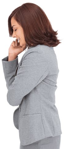 Caucasian Businesswoman Laughing on Phone with Transparent Background