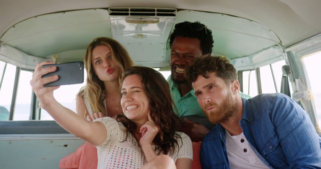 Group of Friends Taking Selfie on Road Trip - Download Free Stock Images Pikwizard.com