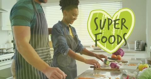 Diverse Couple Preparing Healthy Meal with Fresh Ingredients