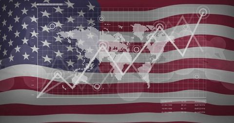 Global Economic Data Analysis Assembly on American Flag