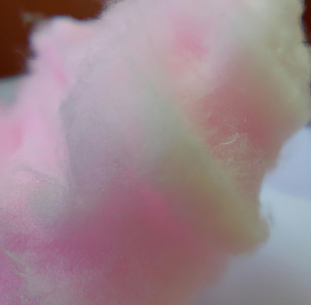Close up of pink cotton candy created using generative ai technology. Sweets, food and nutrition concept, digitally generated image.