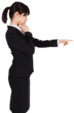 Transparent Thinking Asian Businesswoman Pointing