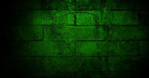 Neon Thumbs Down Icon on Brick Wall Background