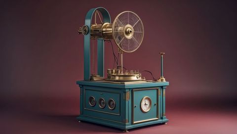 Steampunk engine with teal base and victorian dials