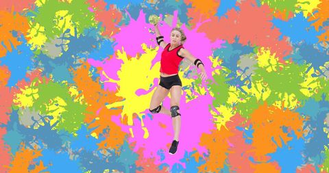 Dynamic Handball Player Over Vibrant Colors