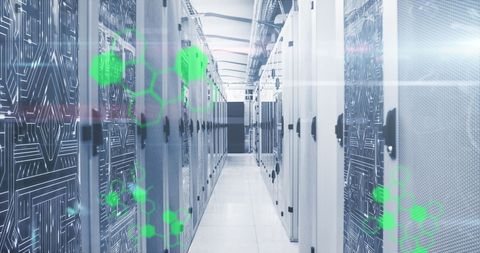 Modern Server Room with Digital Interface Overlay for Technology Concept - Download Free Stock Images Pikwizard.com