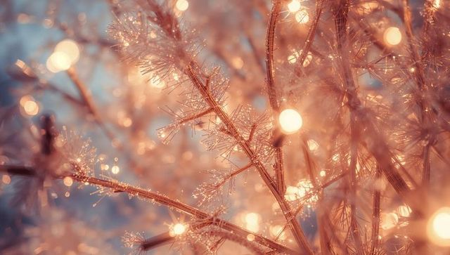 Frost-Covered Winter Branches Glowing in Subtle Sunrise Light