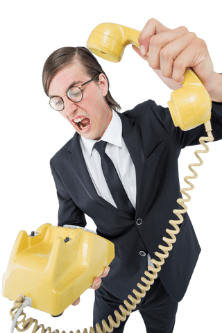 frustrated businessman hanging up old telephone transparent background - Download Free Stock Videos Pikwizard.com