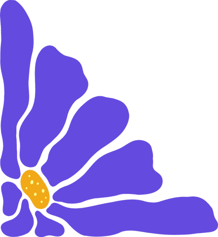 Purple Abstract Flower with Yellow Center on Transparent