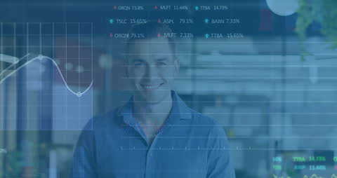 Businessman Amid Interactive Financial Data Visualizations