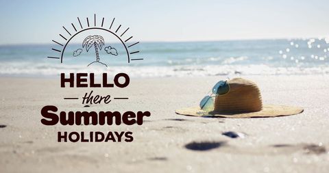 Straw Hat and Sunglasses on Beach with Summer Vacation Text - Download Free Stock Images Pikwizard.com