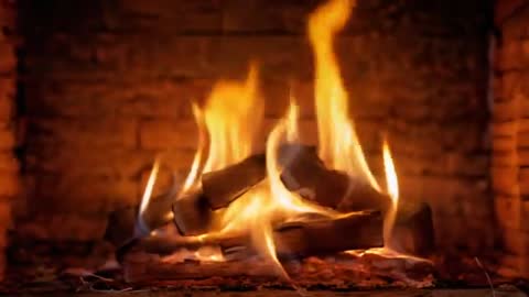 Cozy Fireplace Loop with Dancing Flames and Crackling Logs on Brick Hearth Bringing Warmth