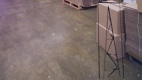 Warehouse with Falling Snow Animation Overlapping Geometric Designs